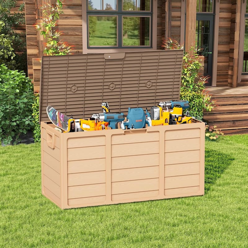 SUNCROWN 75-120 Gallon Weatherproof Resin Outdoor Storage Deck Box for Furniture and Supplies