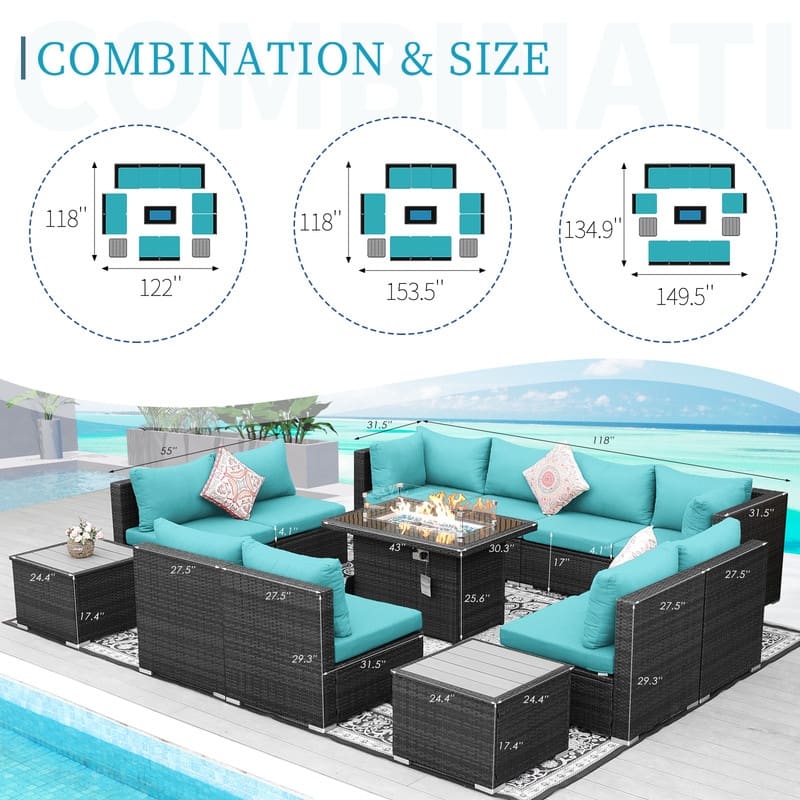 FINCATI Patio Outdoor Wicker Furniture Set Sectional Sofa with Firepit