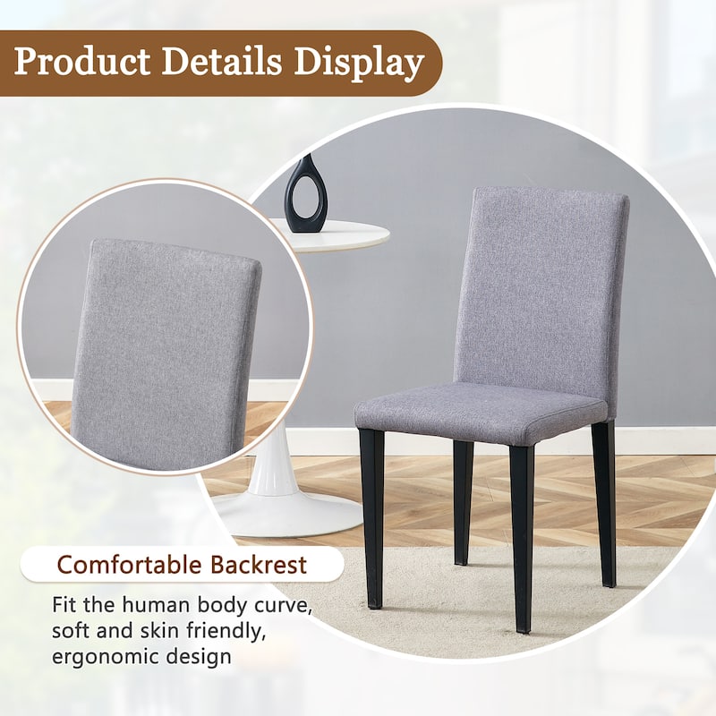 Stylish Dining Table and Chair Set, Modern Rectangular Glass Table with Upholstered Linen Chairs for Kitchen, Dining Room