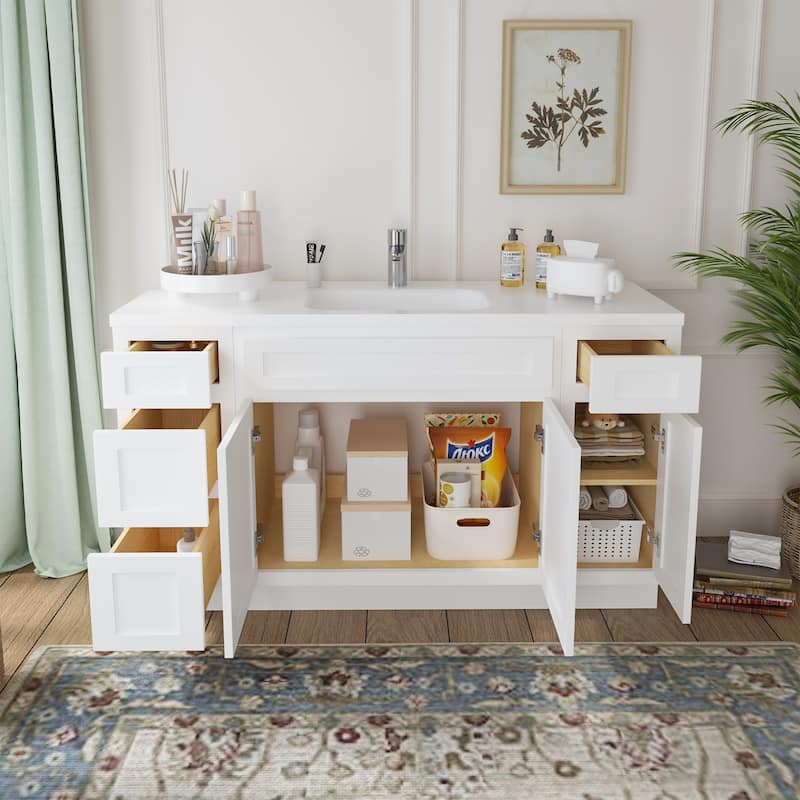 Vanity Art 57" Oak Freestanding Bathroom Vanity Cabinet without Top