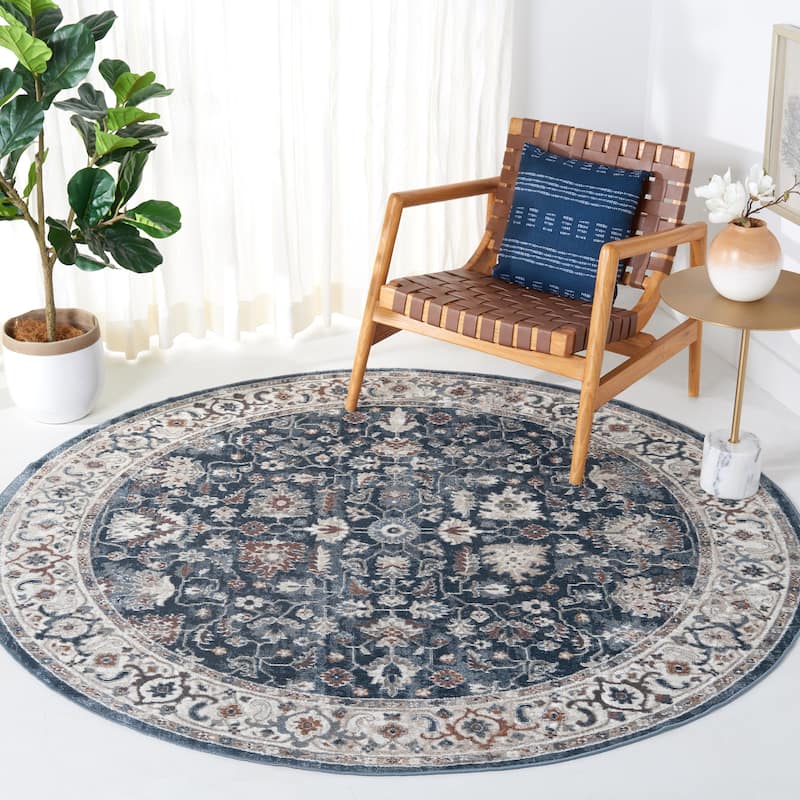 SAFAVIEH Bayside Machine Washable Boel Oriental Rug - 6'7" Round - Blue/Grey