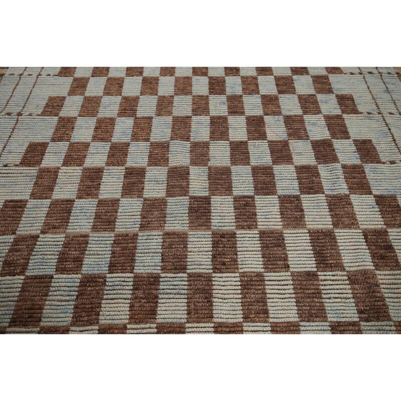 Checkered Moroccan Modern Area Rug Hand-Knotted Wool Carpet - 7'0"x 10'8"