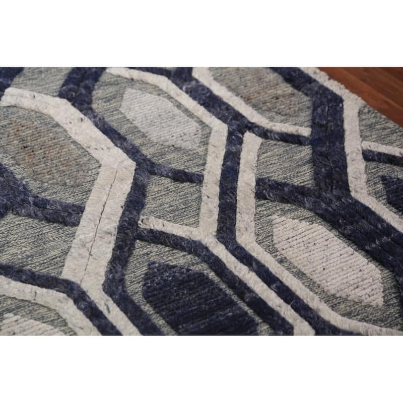 Modern Geometric Moroccan Area Rug Hand-Knotted Indian Wool Carpet - 5'1" x 8'3"