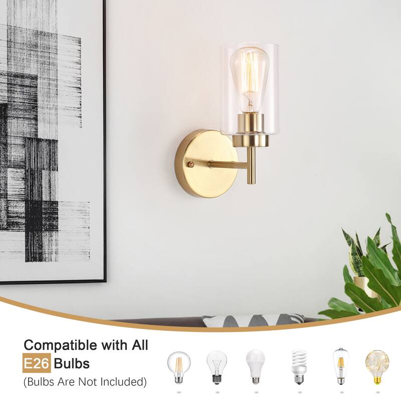 1-Light Modern Wall Sconce Bathroom Vanity Light with Glass Shade