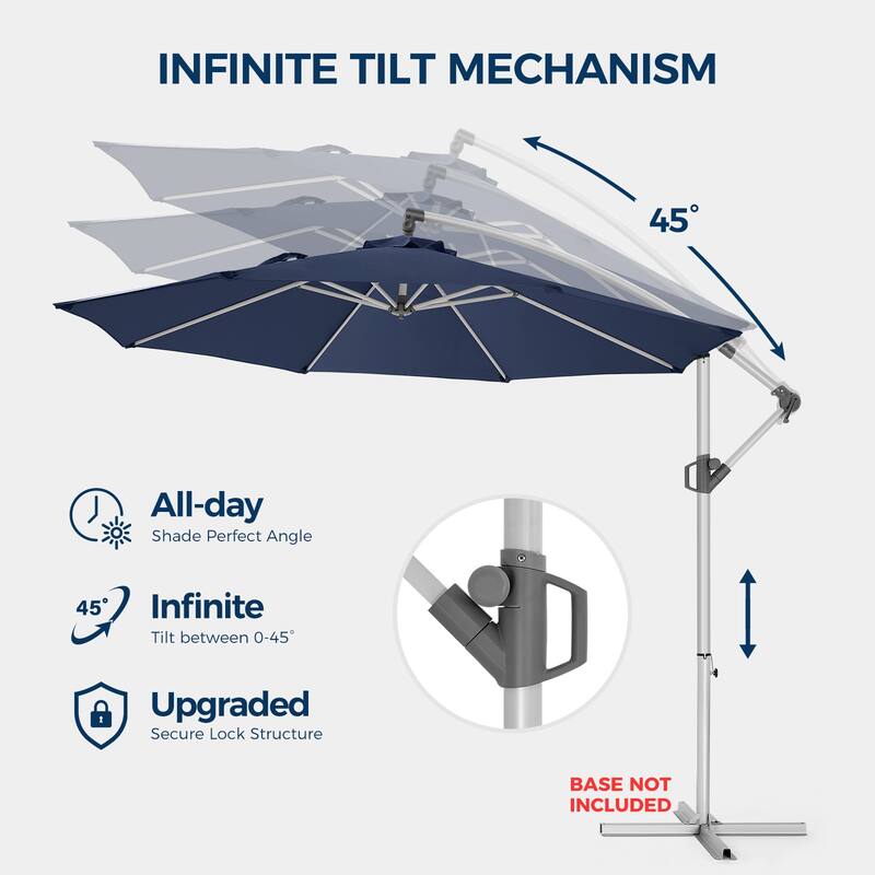 10 ft. Metal Offset Hanging Cantilever Patio Umbrella with Easy Tilt and Crank for Pool Deck