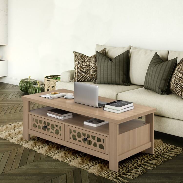 3-tier Coffee Table with 2 Drawers and 5 Support Legs - 46" x 23.5" x 17"
