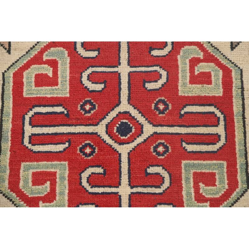 All-Over Geometric Kazak Area Rug Handmade Wool Carpet - 6'9" x 9'6"