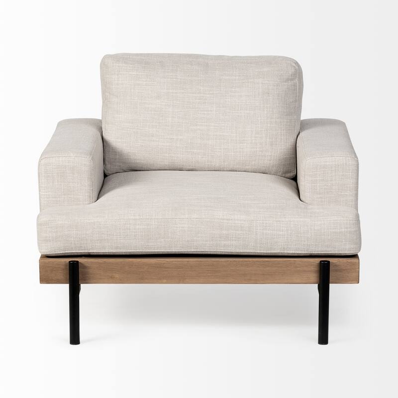 Colburne I Beige Fabric w/ Light Brown Solid Wood & Black Iron Frame Accent Chair - 40.5"W x 40.5"D x 32.2"H
