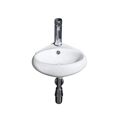 Fine Fixtures Ceramic 14.5-inch Corner White Wallmount Sink - 15" X 15"