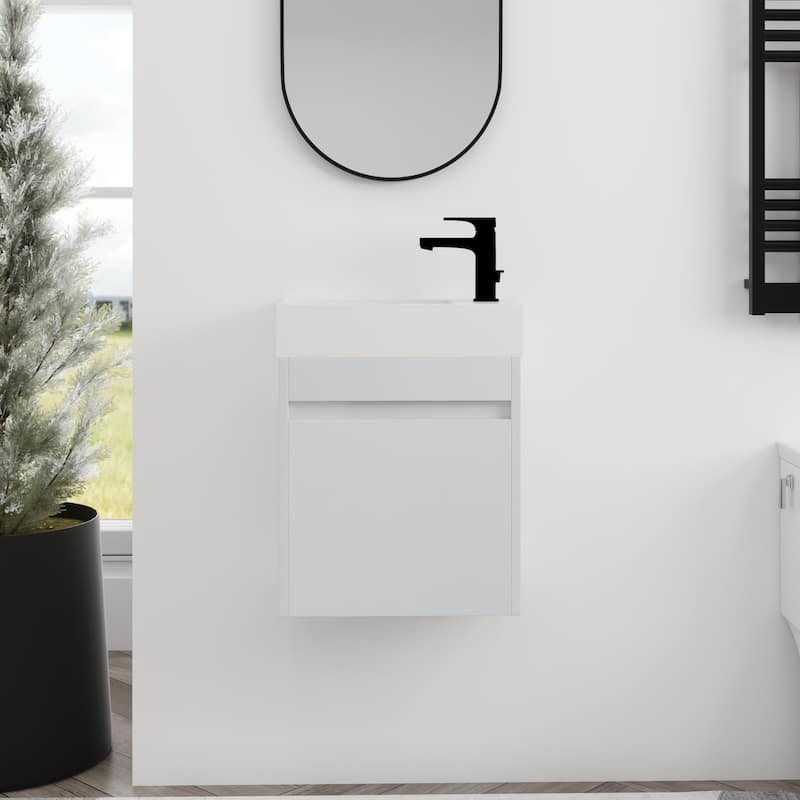 BNK 16/18 Inch Single Sink Bathroom Vanity with Soft Close Door - 18''W - White