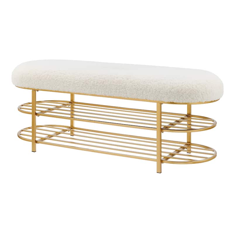 NPD Furniture Frisly Shearling Fabric Bench with Shelf