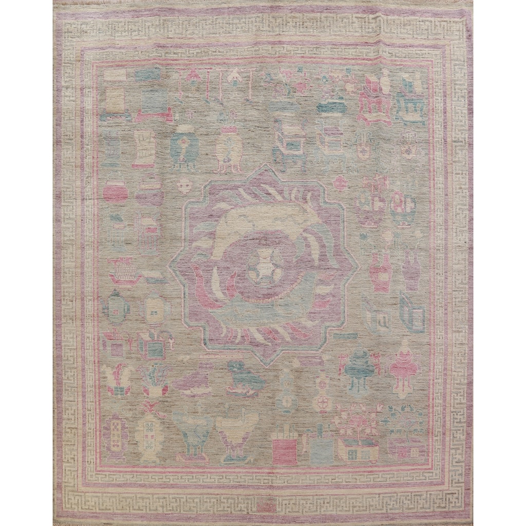 Hand Knotted Oriental 100% Wool Carpet Transitional Geometric Multi-Colored Oushak Area Rug - 9' 0'' X 8' 10''