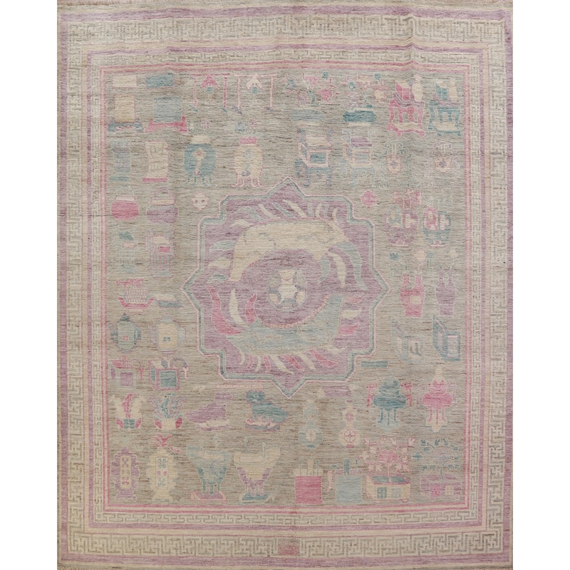 Hand Knotted Oriental 100% Wool Carpet Transitional Geometric Multi-Colored Oushak Area Rug - 9' 0'' X 8' 10''