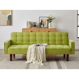 Linen Futon Sofa Bed with Adjustable Backrest and Solid Wood Legs - Bed ...