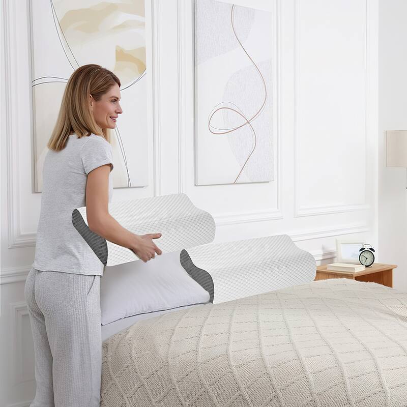Cooling Memory Foam Wave Pillows, Ergonomic Cervical Contour Pillow - Grey