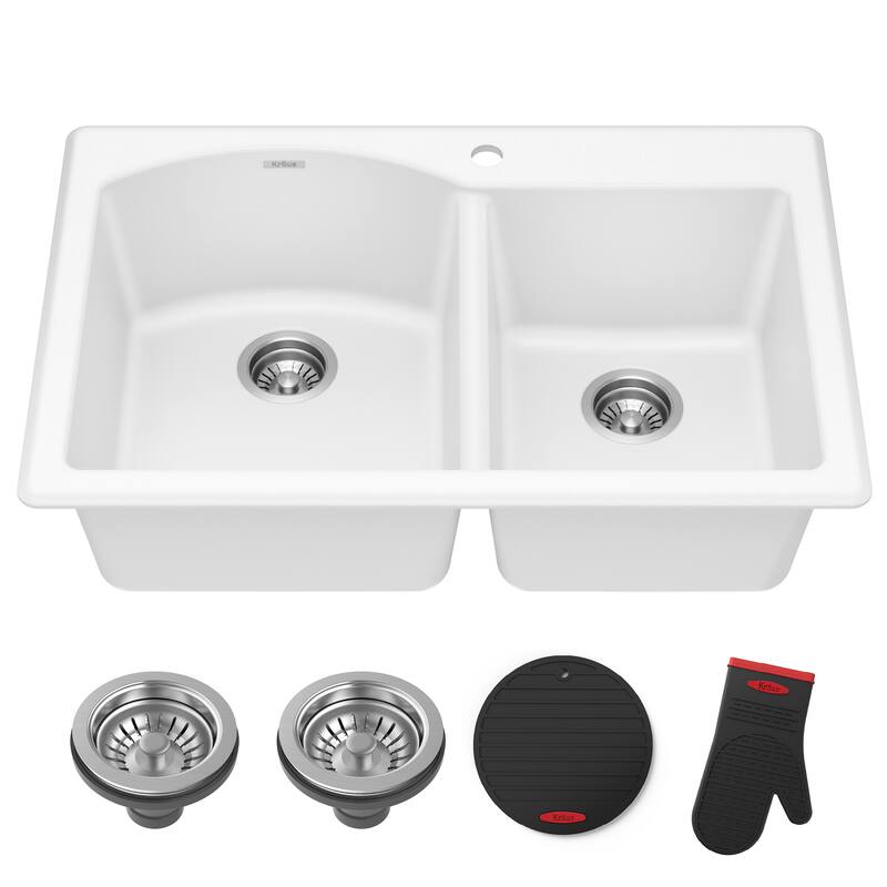 KRAUS Forteza Granite 33 inch 60/40 Undermount Drop-in Kitchen Sink