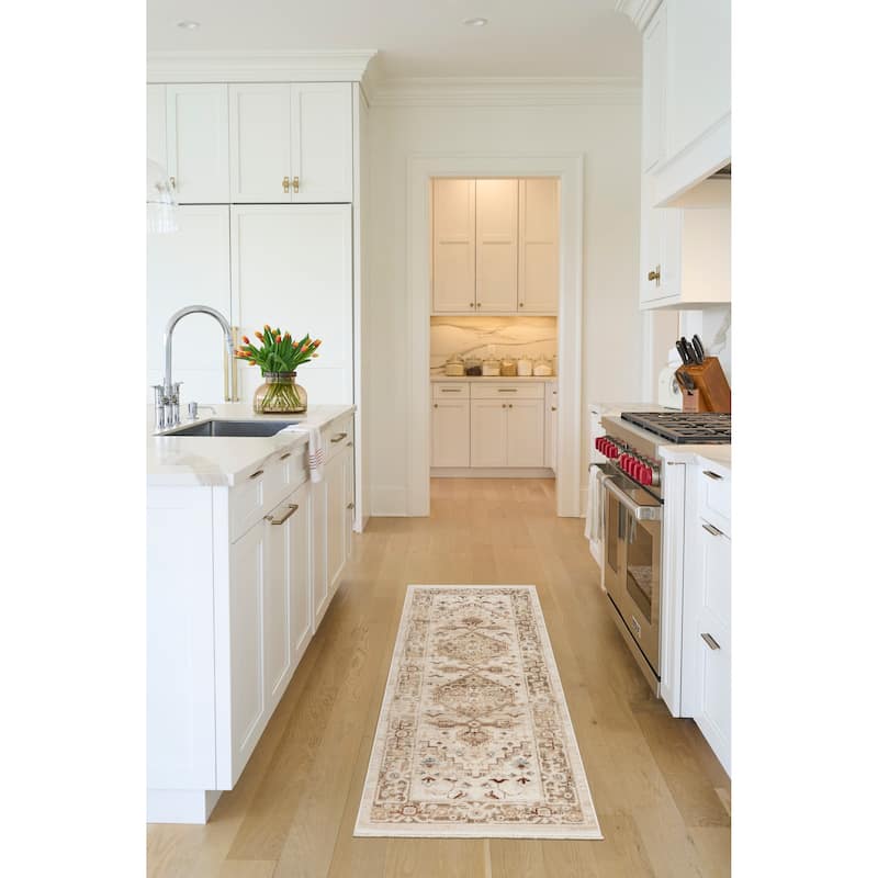 Nourison Pardis Indoor only Blue Persian Area Rug - Ivory/Taupe - 2' x 6'