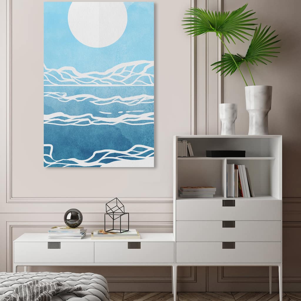 Wynwood Studio Canvas Abstract Sunshine Waves Blue and Modern & Contemporary Wall Art Canvas Print
