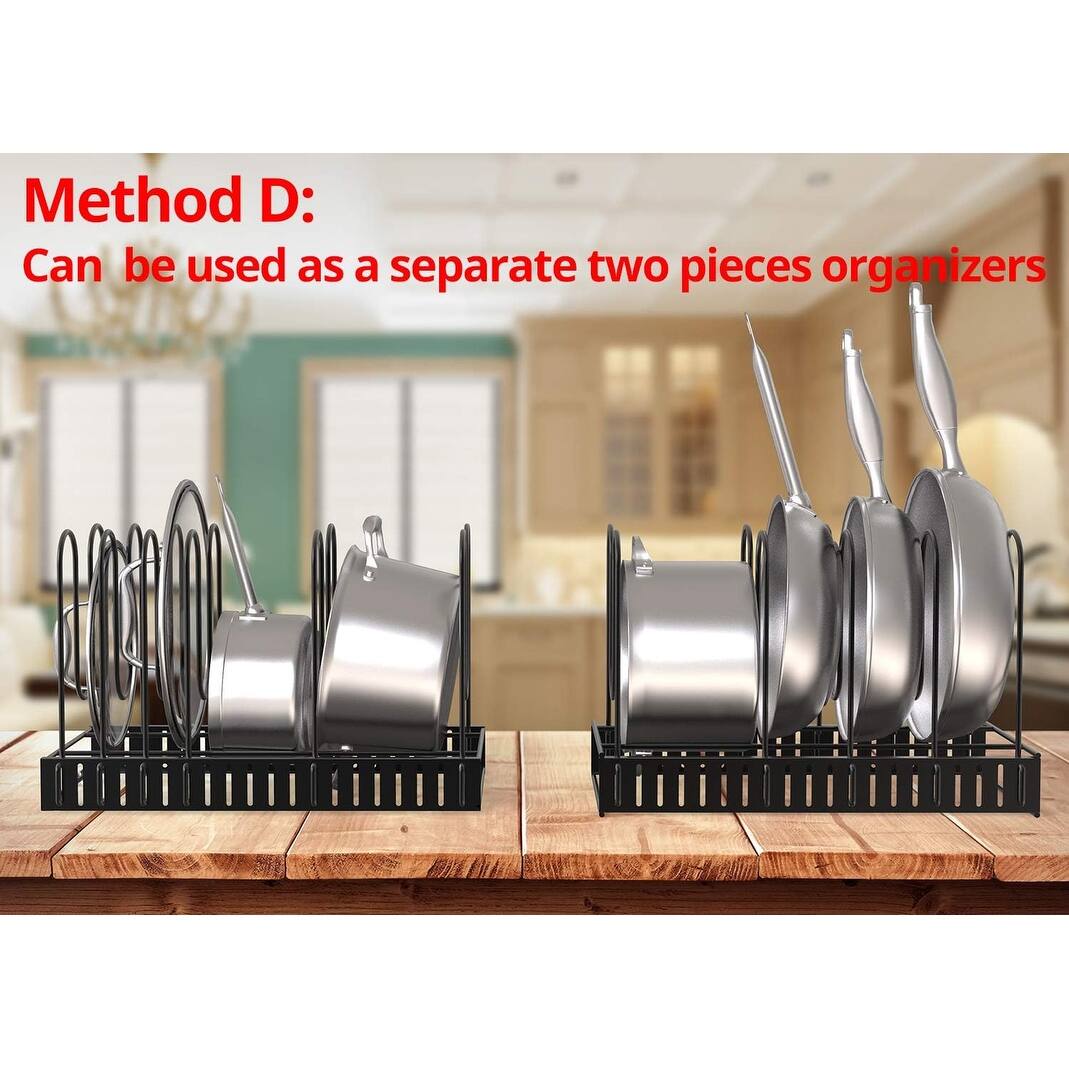 Pull Out Pan Organizer Rack for Under with 4 DIY Storage Positions Up to 13 Pans or Pot