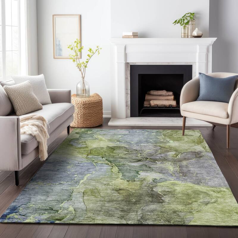 Premium Washable Super Soft Abstract Marble Mayfield Rug - Olive - 2' 6" x 3' 10" - Rectangle