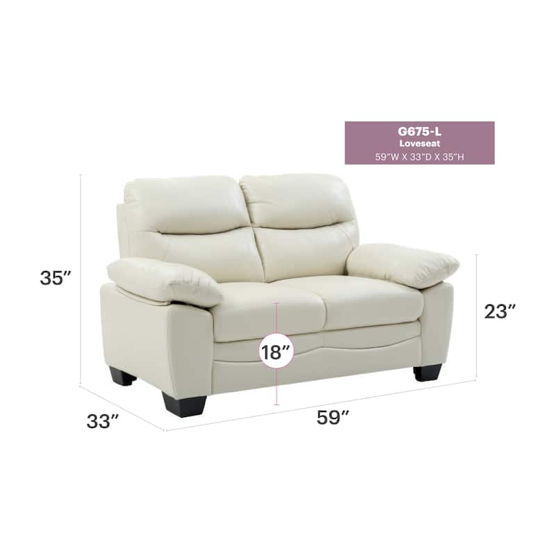 Marta 59 in. W Flared Arm Faux Leather Straight Sofa - 33"L x 59"W x 35"H