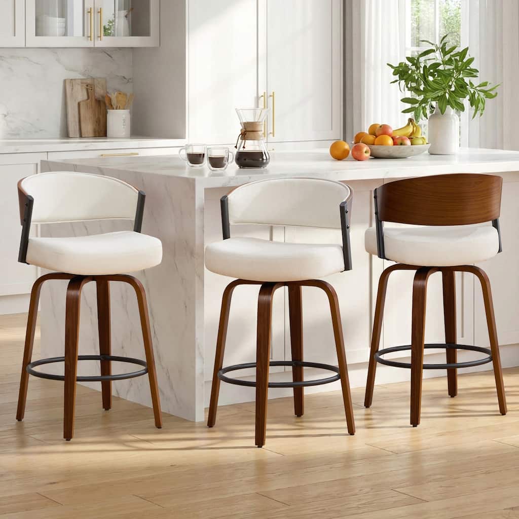 Upholstered Swivel Counter Height Bar Stool with Curved Back and Bentwood Frame - 37.2"H x 19.1"W x 20.5"D