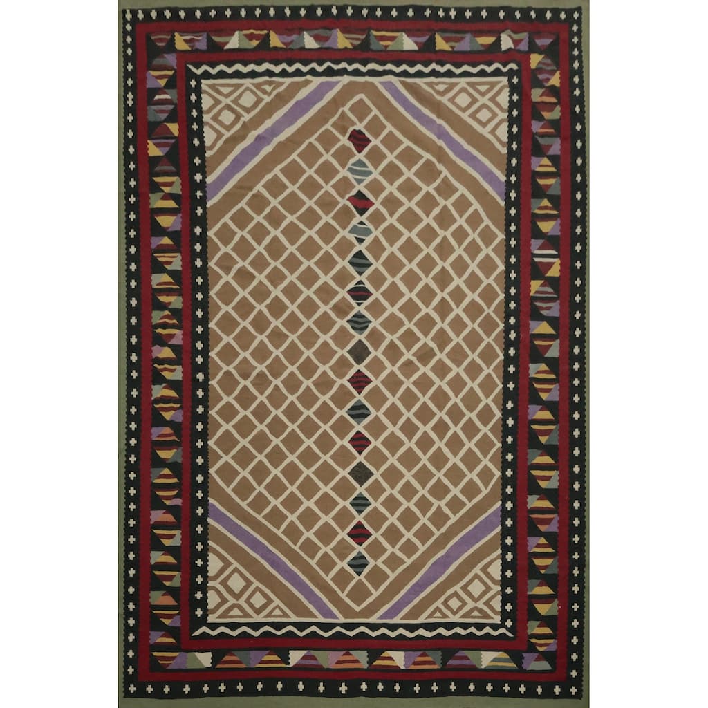 Hand Woven Oriental 100% Wool Carpet Southwestern Tribal Brown Kilim Area Rug - 15' 2'' X 11' 10''