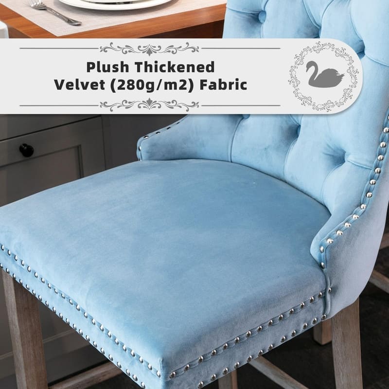 Wing Back Velvet Tufted Nailhead Barstools(Set of 6)