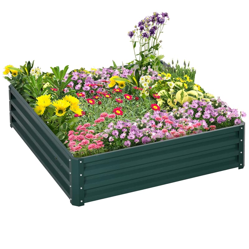 Galvanized Raised Garden Bed, 4' x 4' x 1' Metal Planter Box, for Growing Vegetables, Flowers, Herbs, Succulents, Green - Green