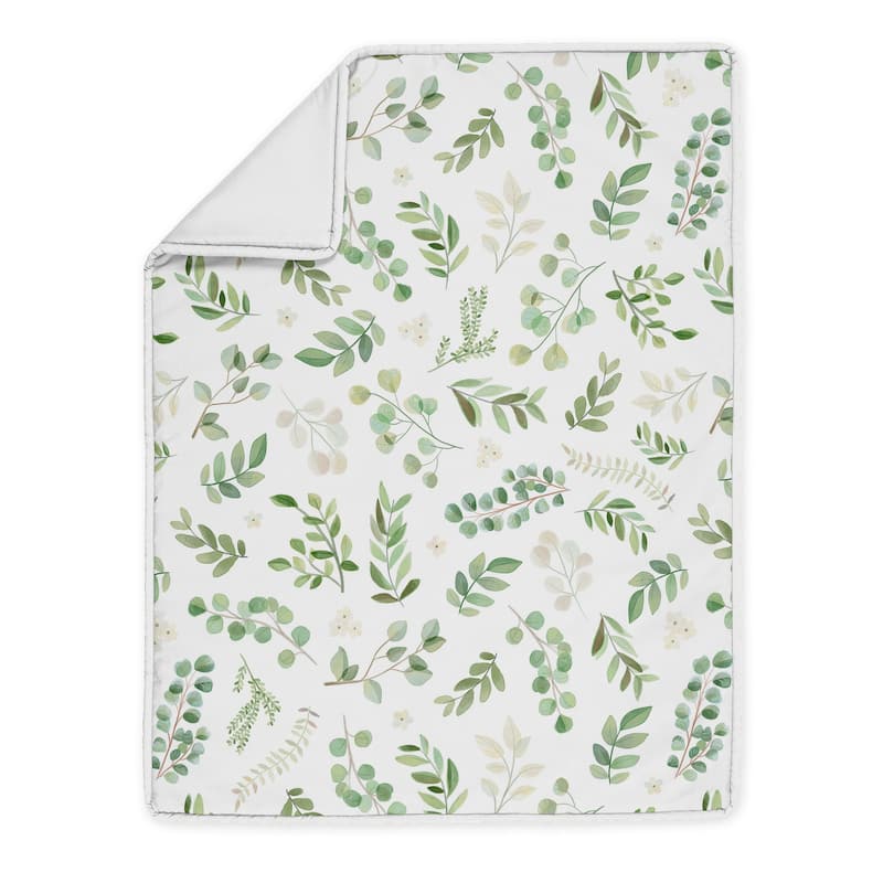 Sweet Jojo Designs Boho Floral Leaf Boy Girl 3pc Mini Crib Bedding Set Sage White Bohemian Gender Neutral Watercolor Botanical