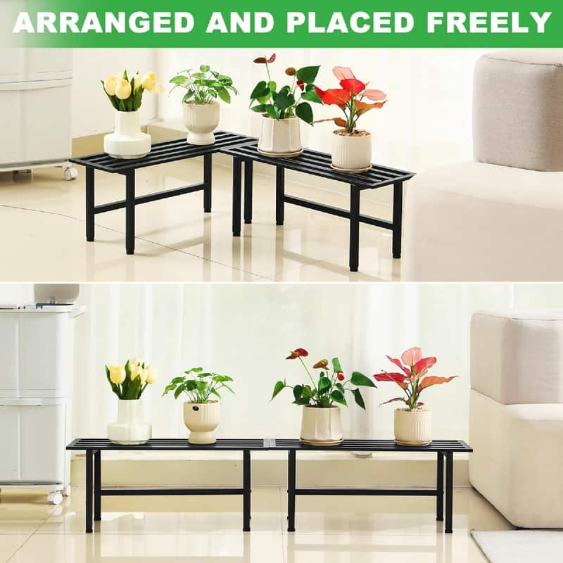 2 Pack Metal Plant Stand Outdoor Plant Shelf Indoor - 26 x 8.75 x 10.12 inches