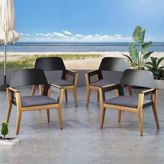 Soho Outdoor Cushioned Acacia Wood Club Chair (Set of 4) by Christopher Knight Home
