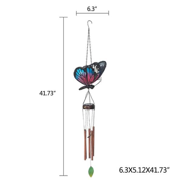 dimension image slide 1 of 2, Adeco Solar Wind Chimes for Outside Metal Butterfly LED Hanging Solar Lights