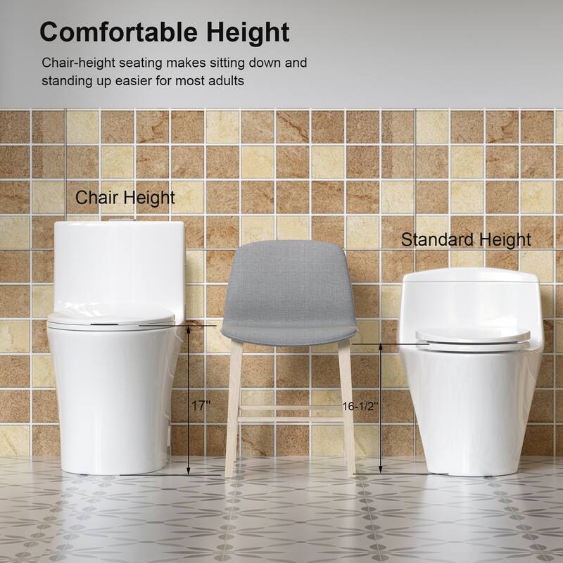 One Piece Elongated Toilet Tornado Flush. ADA Height 17 Inch. Dual Flush 1.1 1.6 GPF. MAP 1000g