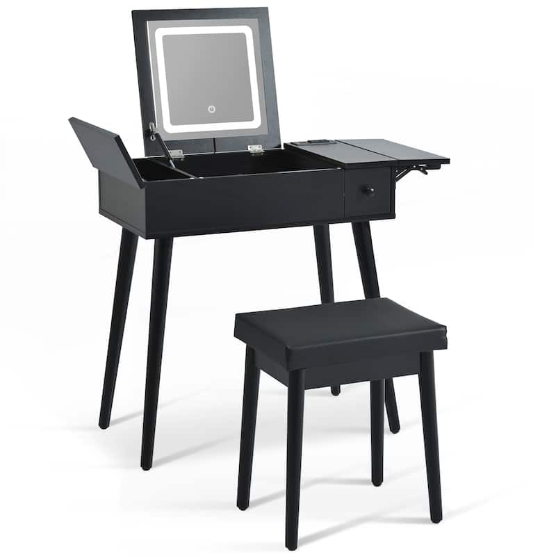 Black Makeup Vanity Desk with Flip Top Mirror