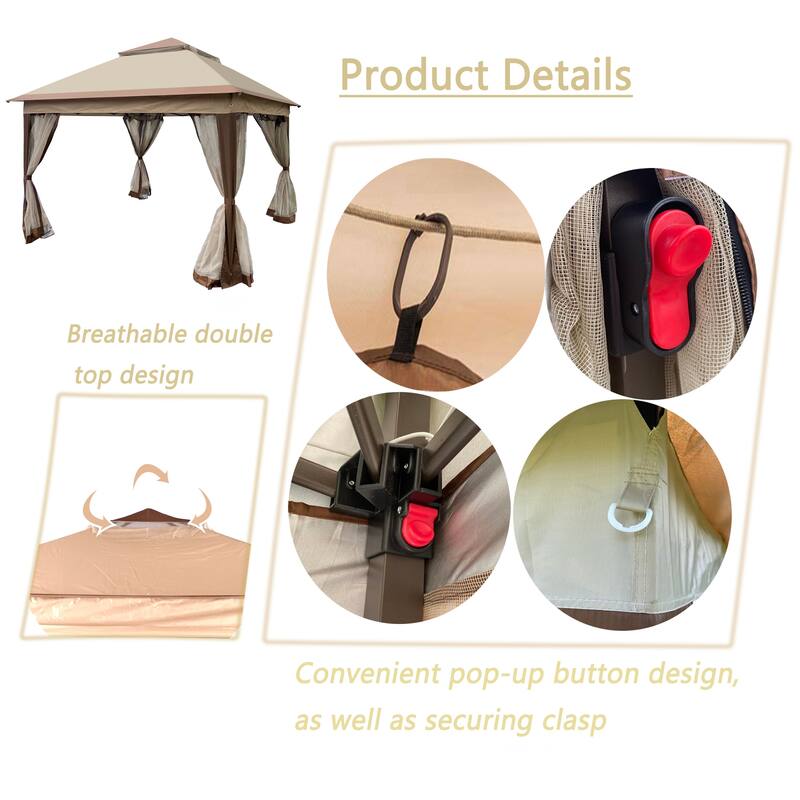 Outdoor 11x 11Ft Pop Up Gazebo Canopy With Removable Zipper Netting, 2-Tier Soft Top Event Tent For Patio Backyard Garden