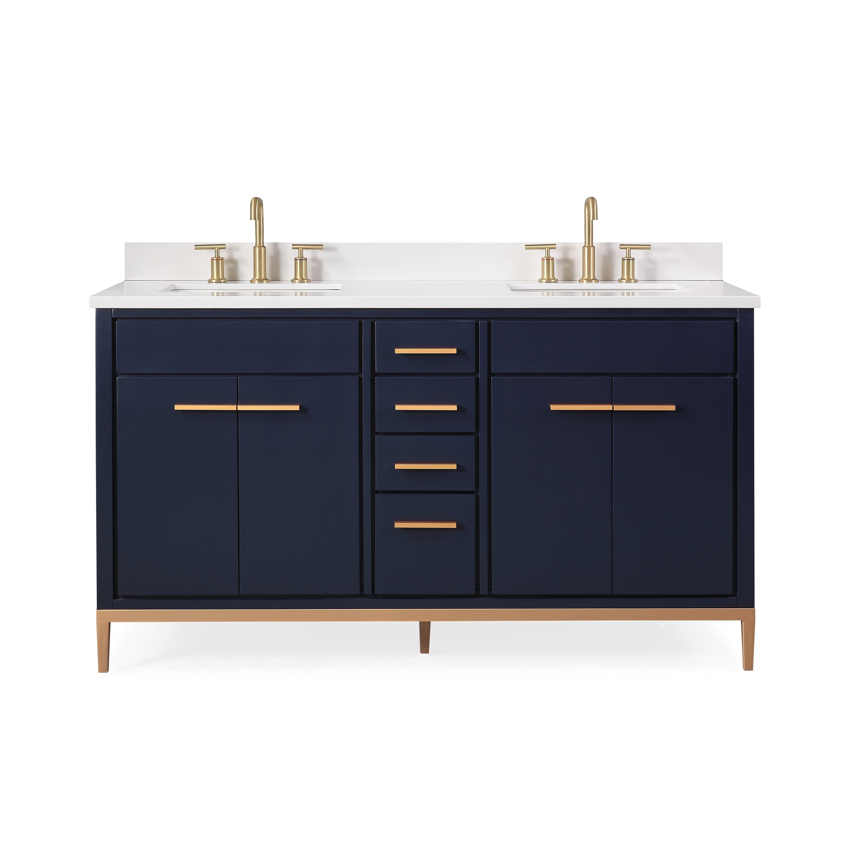 Tennant Brand 60 Inch Modern Freestanding Navy Blue Beatrice Bathroom Vanity, Double Sink, Fully Assembled
