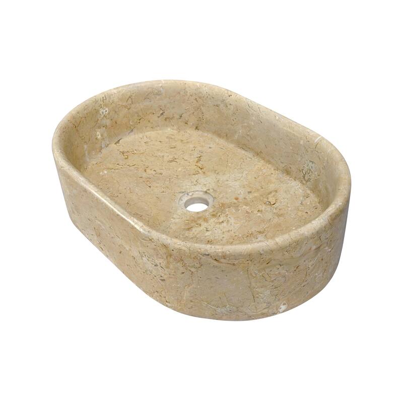 Roomfitters Marble Bathroom Vessel Sink, Natural Stone Countertop Wash Basin, Polished Oval Vanity Sink