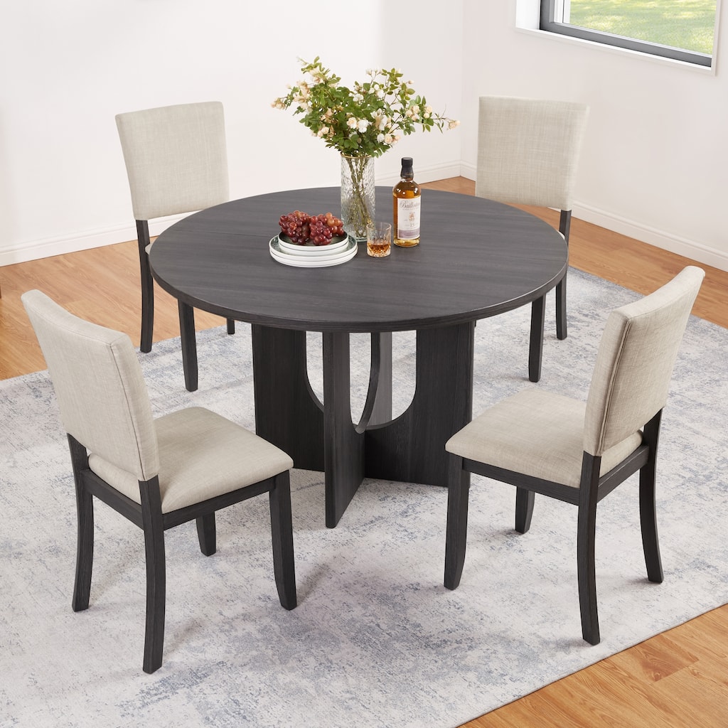 GDFStudio - Parkstone 5-Piece Modern Round Dining Table Set with 4 Upholstered Chairs