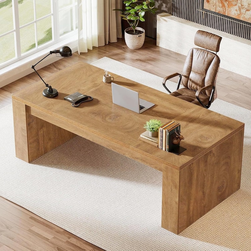 70.9-Inch Wooden Computer Desk, Large Farmhouse Executive Office Desk