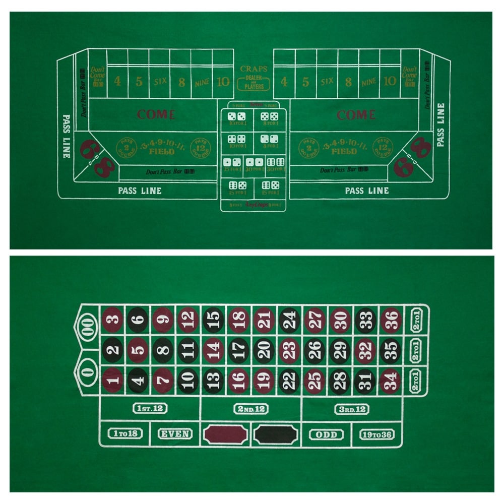 GSE™ 36"x72" Double Sided Casino Roulette & Craps Tabletop Layout Felt, Casino Table Top Cover Mat - Layout Felt