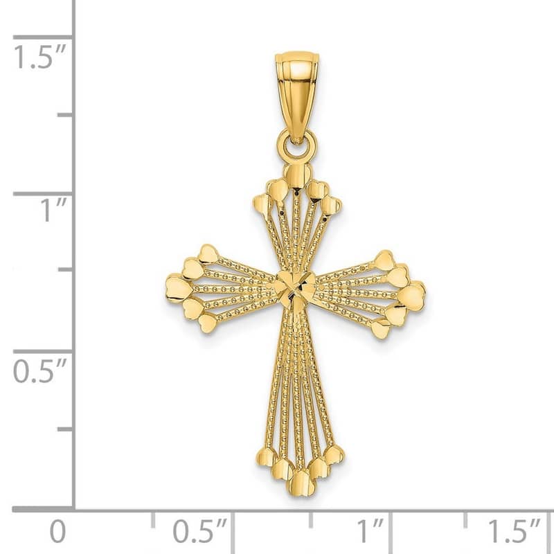 Curata 14k Yellow Gold Rope Design Heart Endcaps Cross Necklace 18mm x 25mm