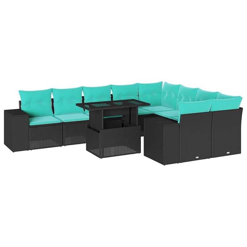 vidaXL Patio Sofa Set with Cushions Table and Couches 10 Piece Poly Rattan - 24.4" x 24.4" x 27.2"
