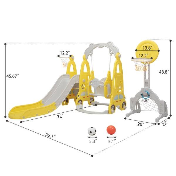 dimension image slide 0 of 2, 5 in 1 Slide and Swing Playing Set, Toddler Extra-Long Slide with 2 Basketball Hoops, Football, Ringtoss, Indoor Outdoor