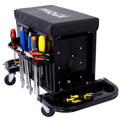 3-Drawer Rolling Tool Chest Seat With Side Trays, 350LBS Capacity - 27“Lx14”Wx16“H