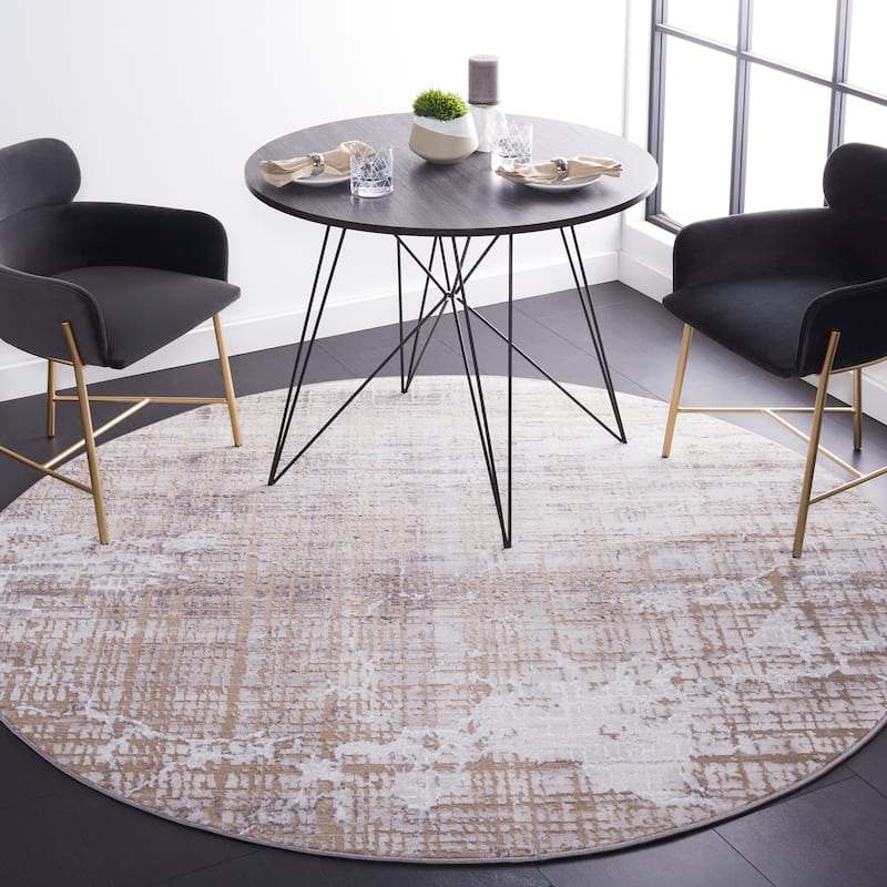 SAFAVIEH Amelia Mladenka Abstract Distressed Rug - 6'7" Round - Grey/Beige
