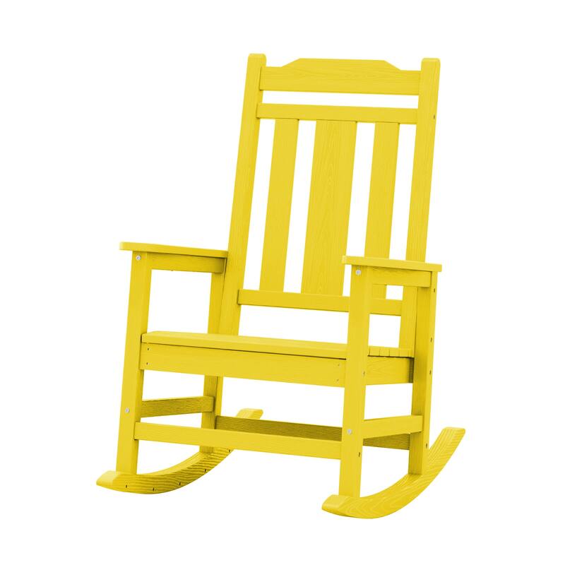 Outdoor Patio HDPE Rocking Chiar, Extra Wide Seat & Backrest - Lemon