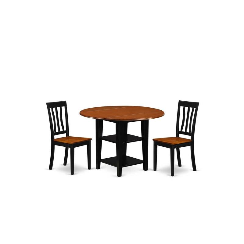 HomeStock 3-Piece Black and Cherry Finish Round Solid Wood Top Dining Table Set
