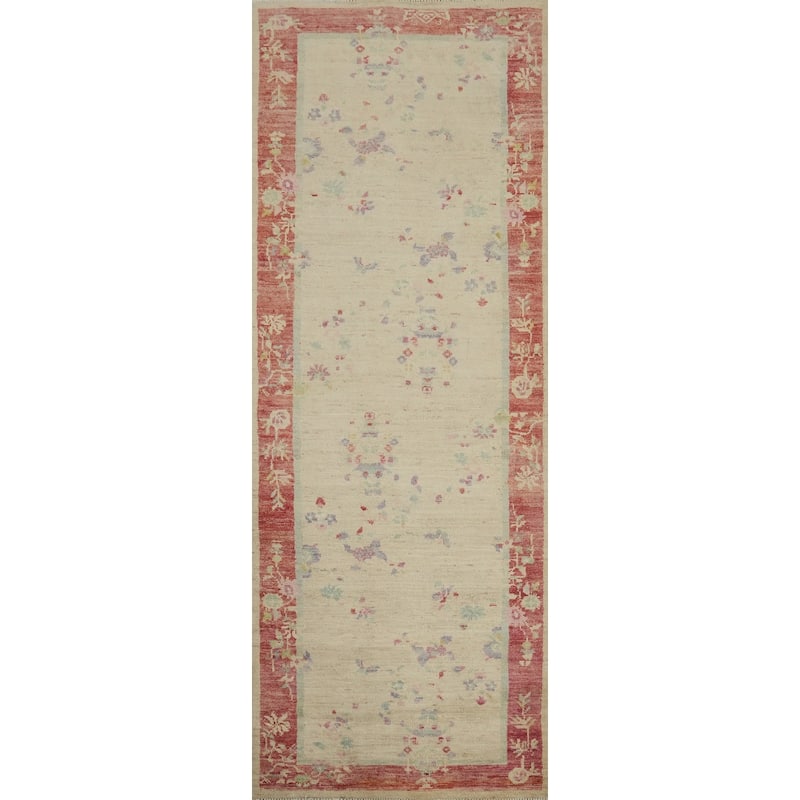 Hand Knotted Oriental 100% Wool Carpet Traditional Floral Beige & Ivories Ziegler Runner Rug - 8' 3'' X 2' 7''