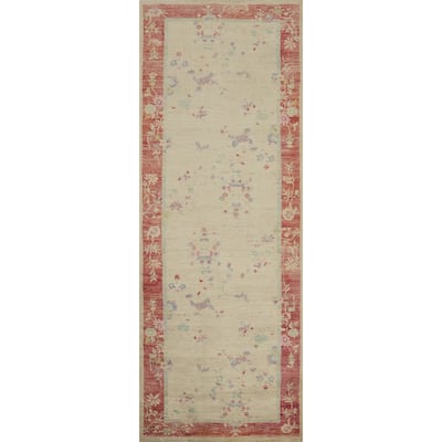 Hand Knotted Oriental 100% Wool Carpet Traditional Floral Beige & Ivories Ziegler Runner Rug - 8' 3'' X 2' 7''